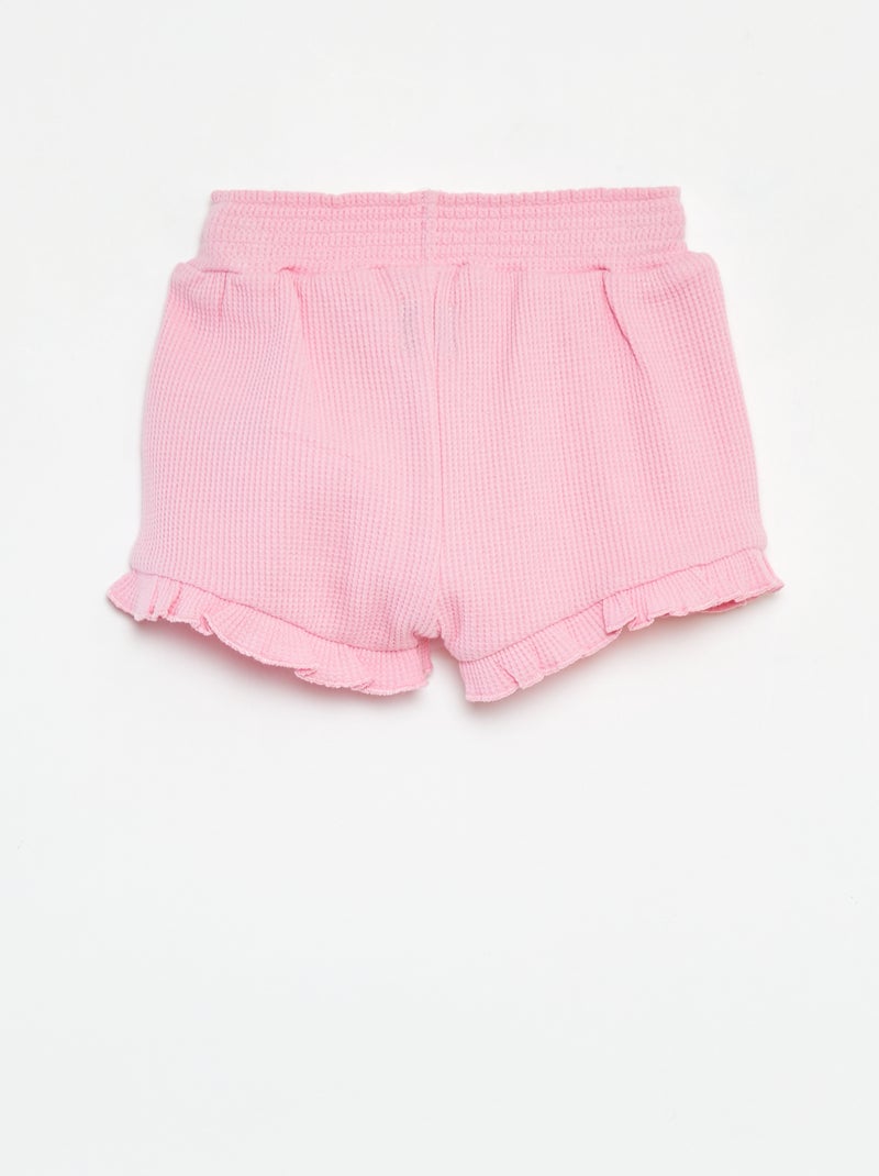 Pantalón corto de punto gofrado con bordes ondulados rosa - Kiabi