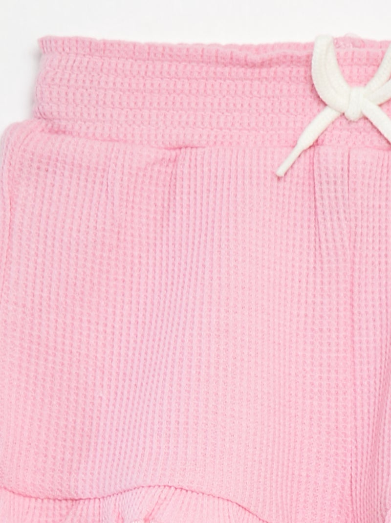 Pantalón corto de punto gofrado con bordes ondulados rosa - Kiabi