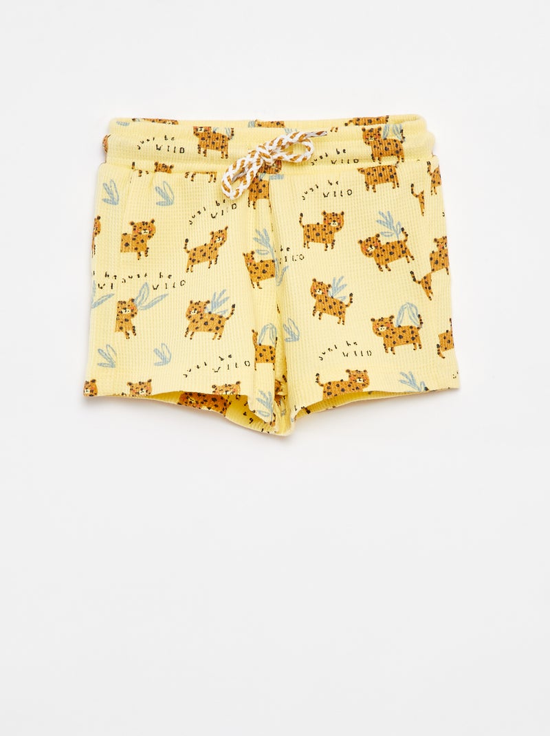 Pantalón corto de punto gofrado con estampado AMARILLO - Kiabi