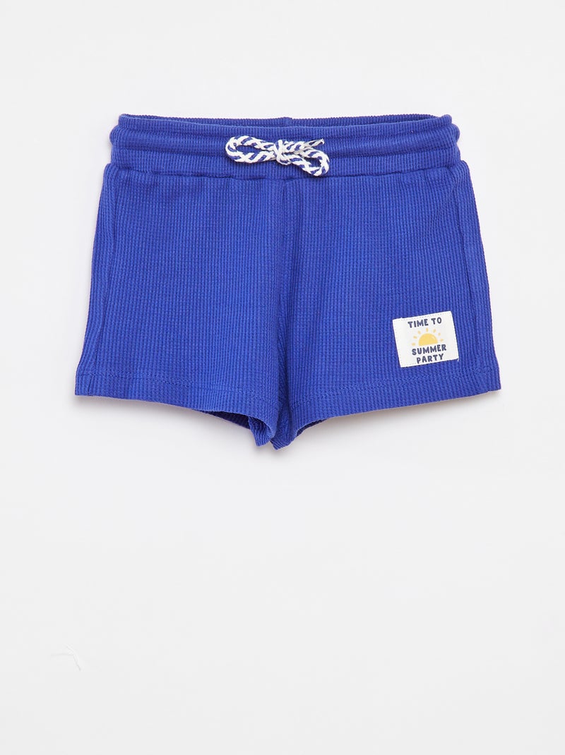 Pantalón corto de punto gofrado con estampado AZUL - Kiabi