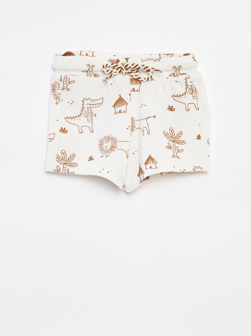 Pantalón corto de punto gofrado con estampado BLANCO - Kiabi