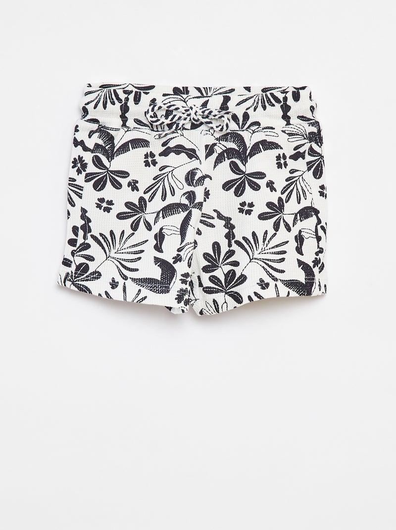 Pantalón corto de punto gofrado con estampado BLANCO - Kiabi