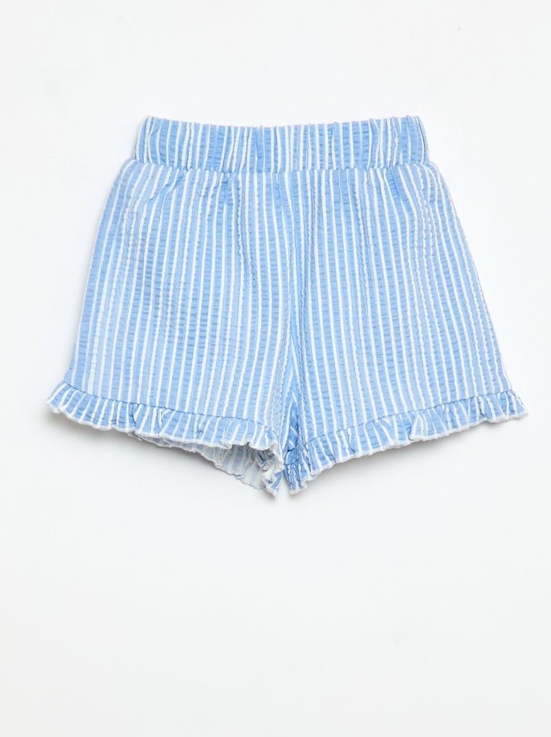 Pantalón corto de punto gofrado con volante Azul - Kiabi