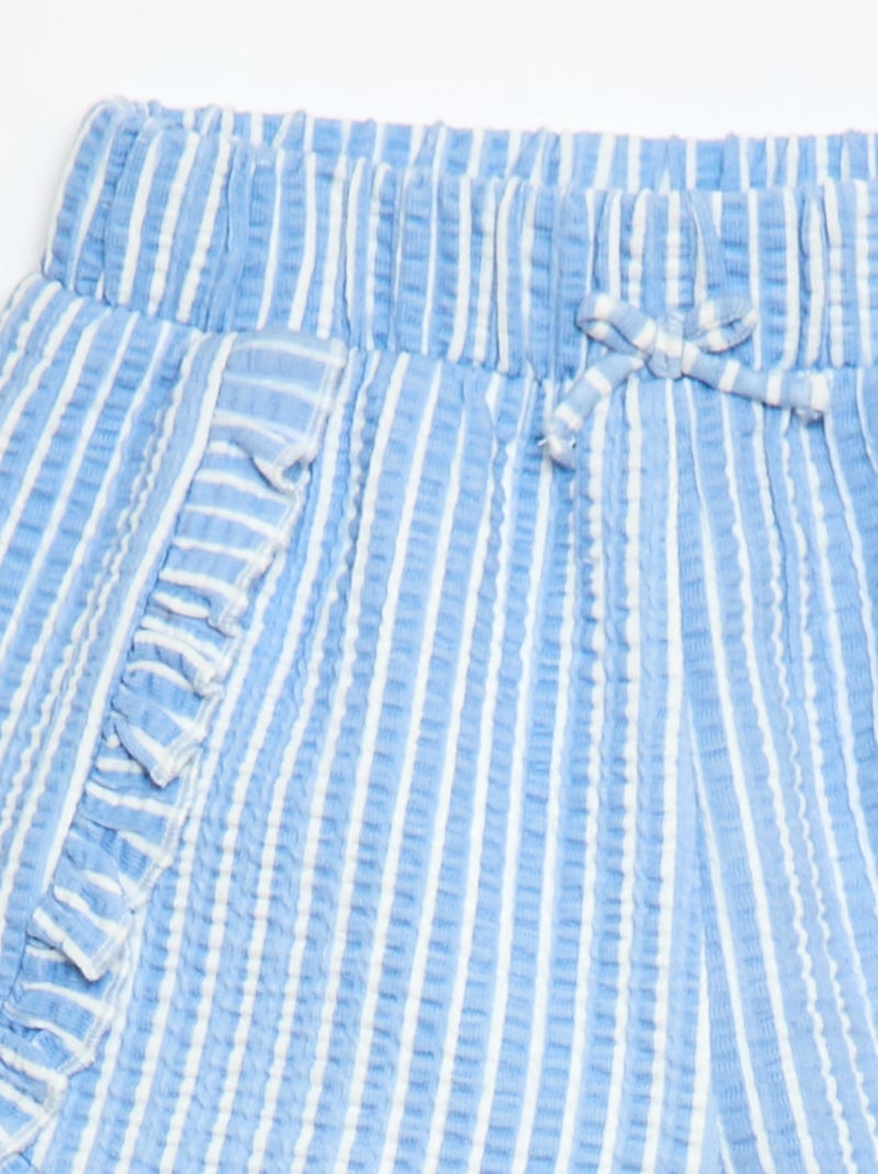 Pantalón corto de punto gofrado con volante Azul - Kiabi