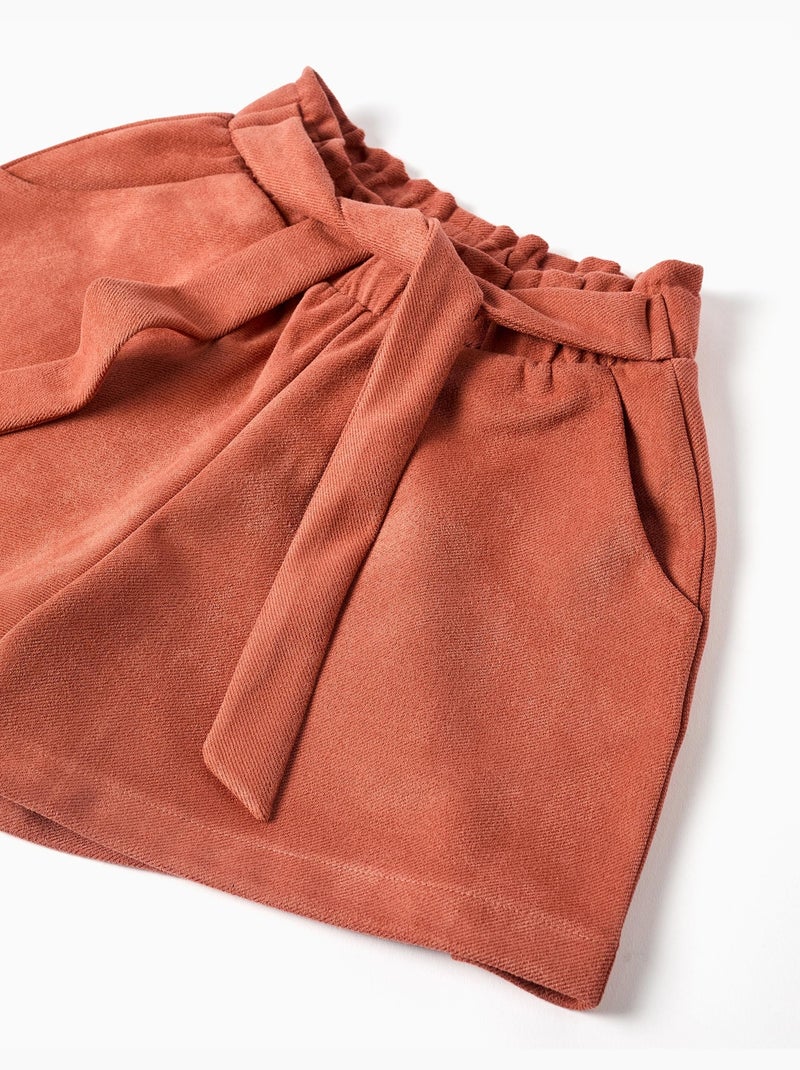 Pantalón corto de punto interlock con cinturón incorporado Marrón - Kiabi