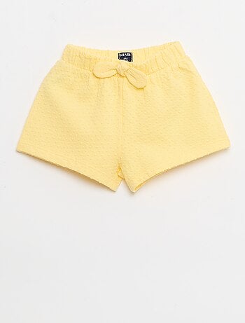 Pantalón corto de punto jacquard liso con lazo de fantasía