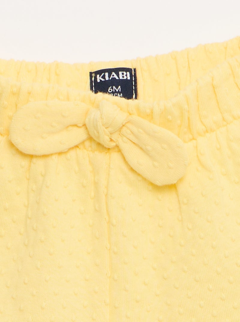 Pantalón corto de punto jacquard liso con lazo de fantasía Amarillo - Kiabi