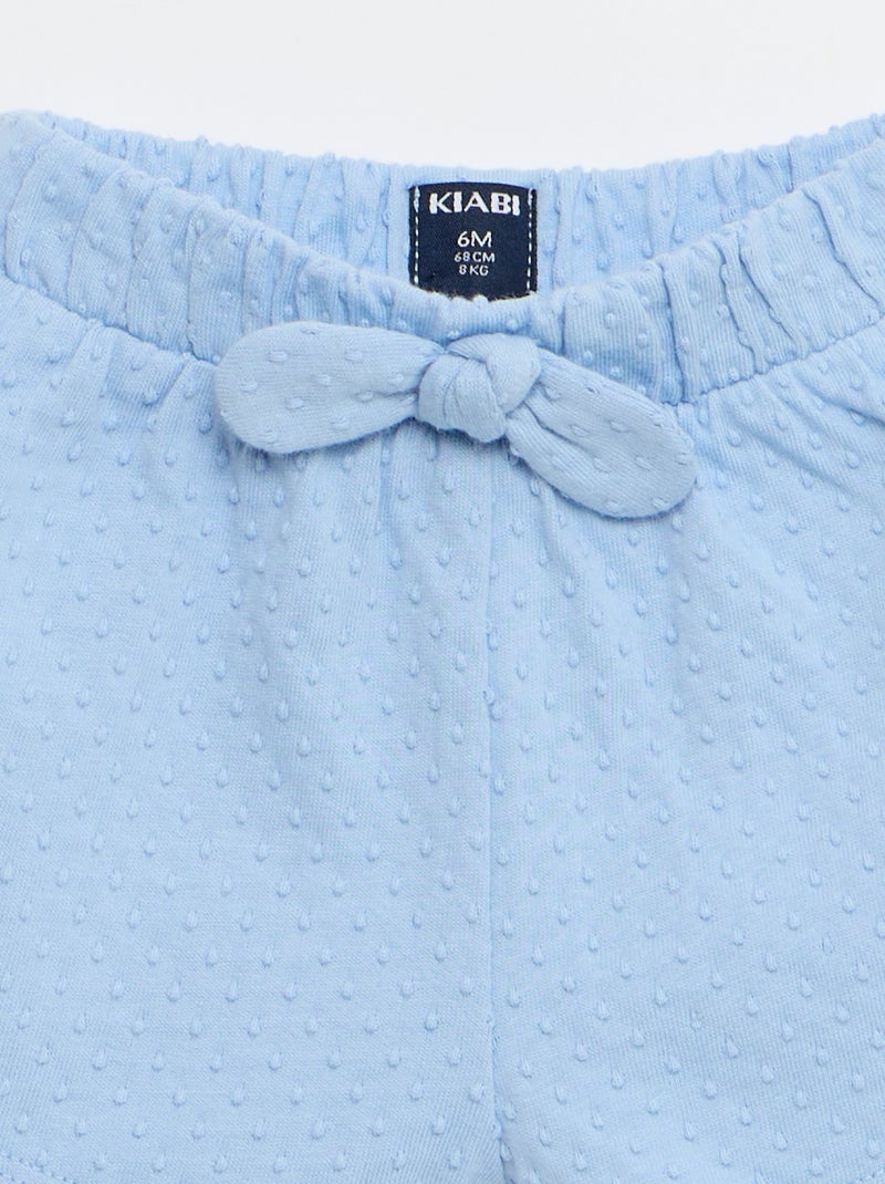 Pantalón corto de punto jacquard liso con lazo de fantasía Azul - Kiabi