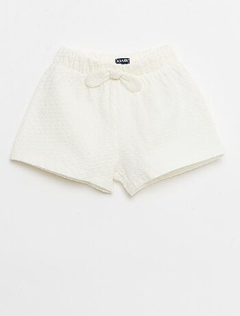 Pantalón corto de punto jacquard liso con lazo de fantasía