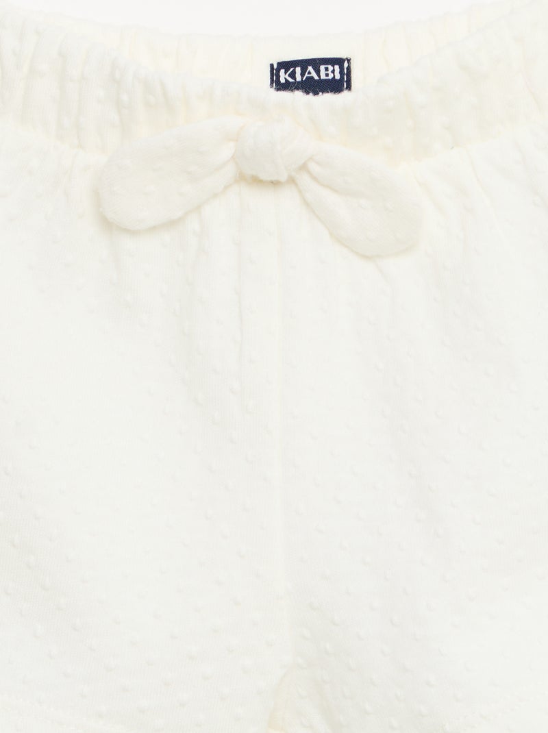 Pantalón corto de punto jacquard liso con lazo de fantasía Blanco - Kiabi
