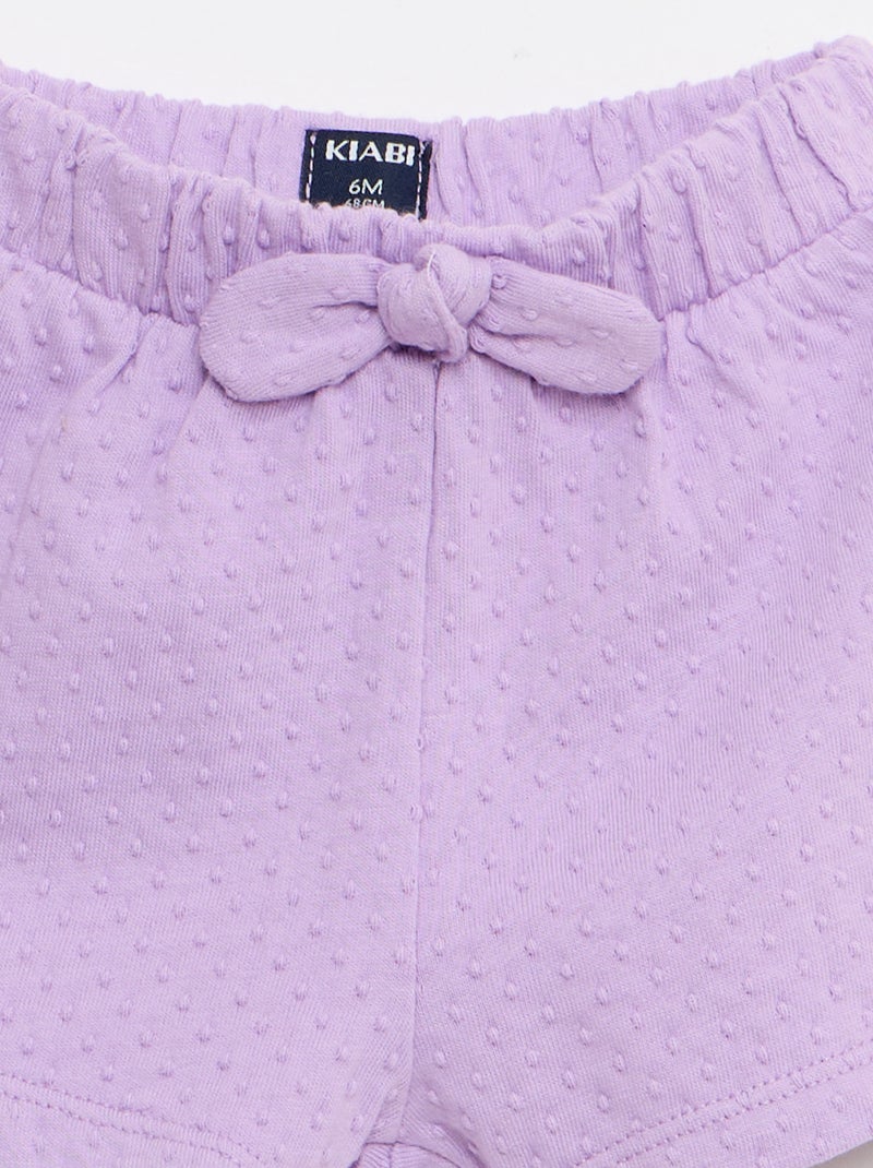 Pantalón corto de punto jacquard liso con lazo de fantasía Purpura - Kiabi