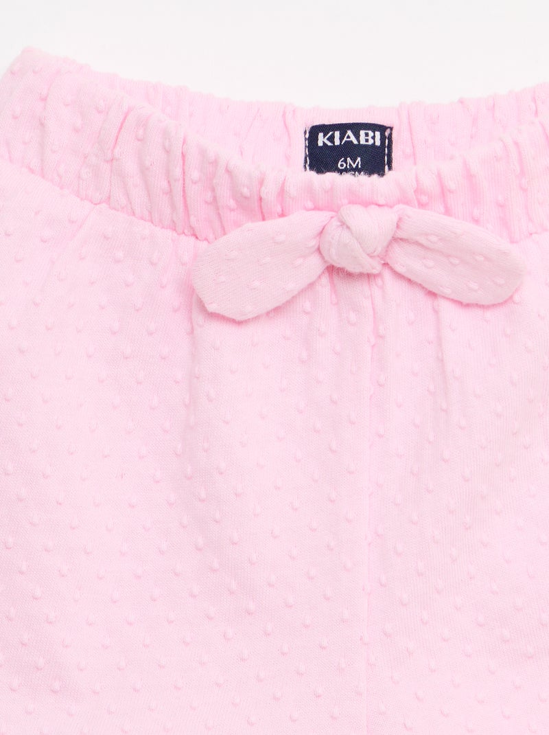 Pantalón corto de punto jacquard liso con lazo de fantasía Rosa - Kiabi