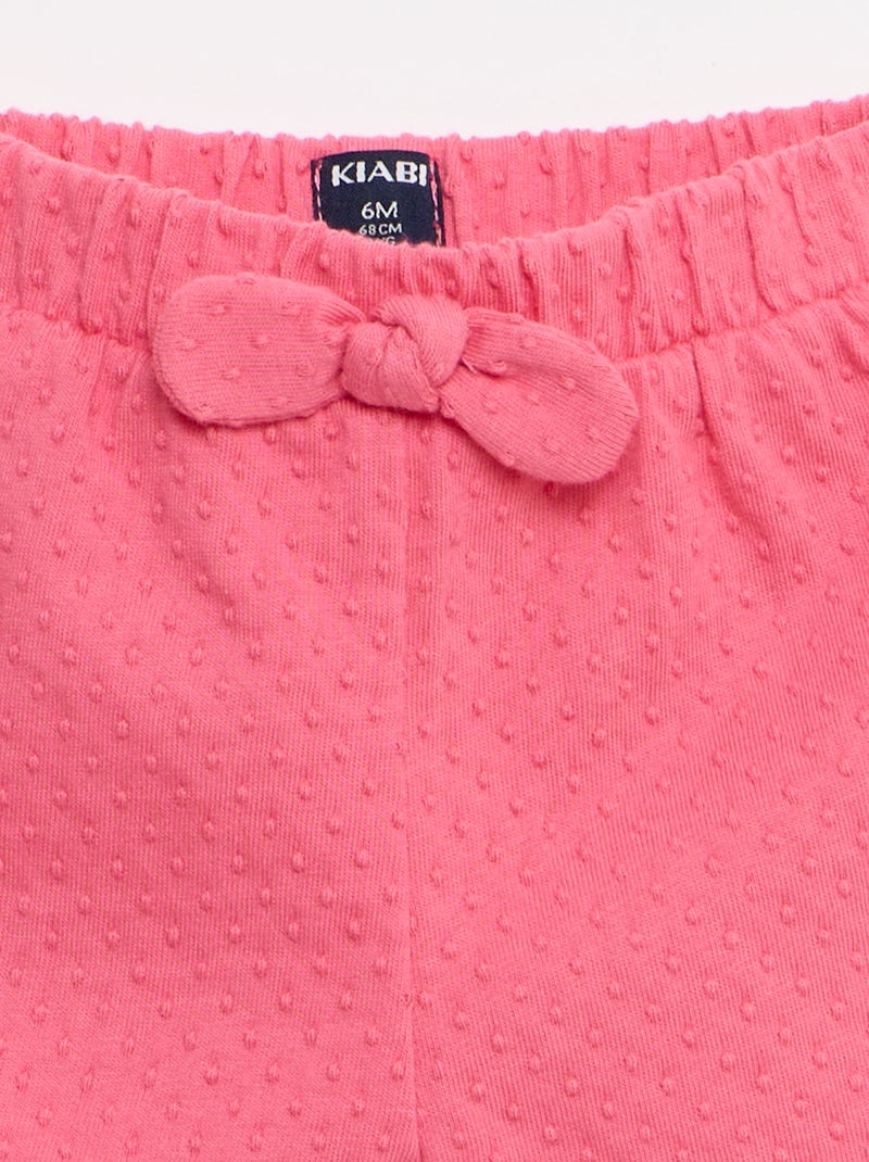 Pantalón corto de punto jacquard liso con lazo de fantasía Rosa - Kiabi
