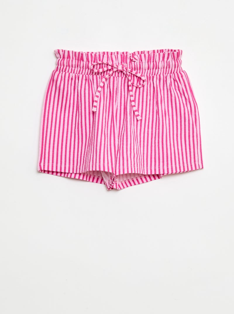 Pantalón corto de rayas en punto crepé Rosa - Kiabi