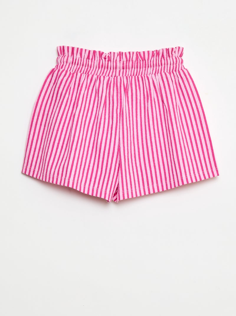 Pantalón corto de rayas en punto crepé Rosa - Kiabi