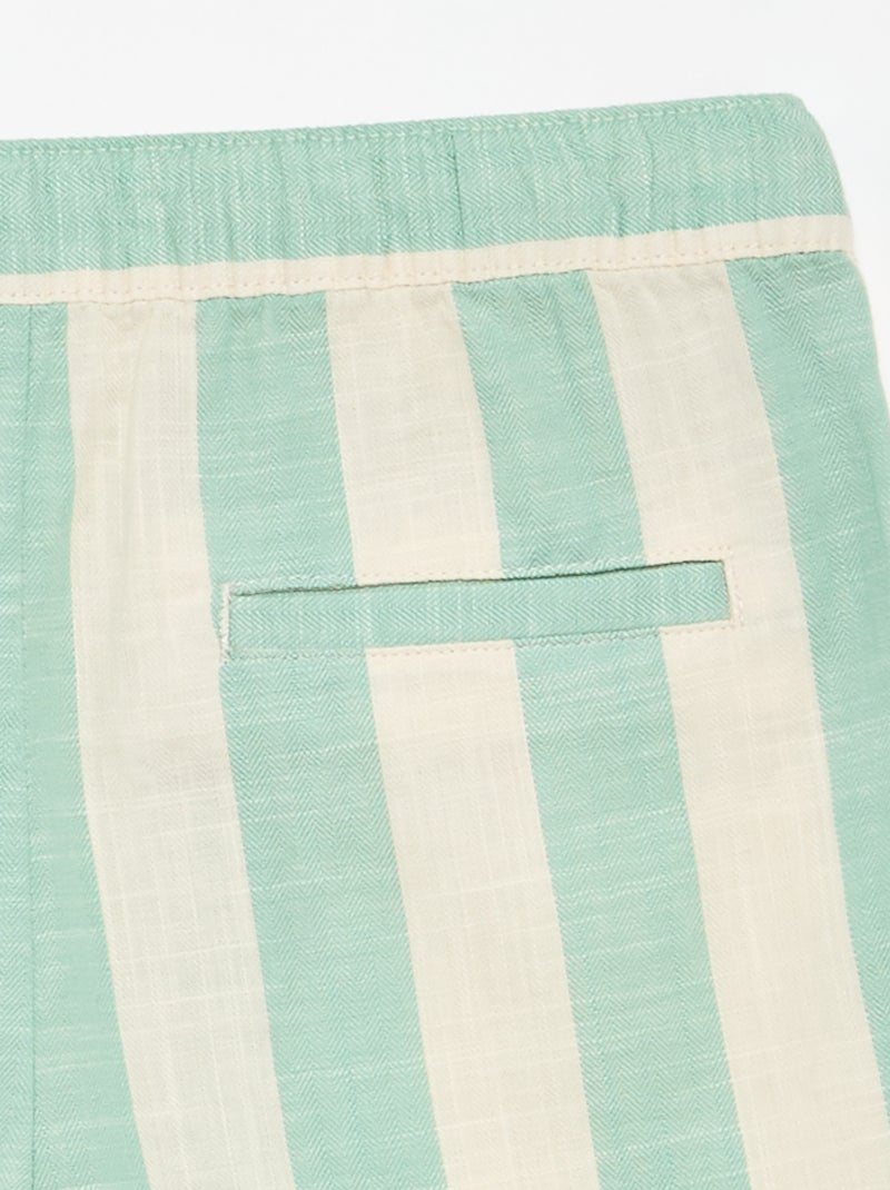 Pantalón corto de rayas y cintura elástica Verde - Kiabi