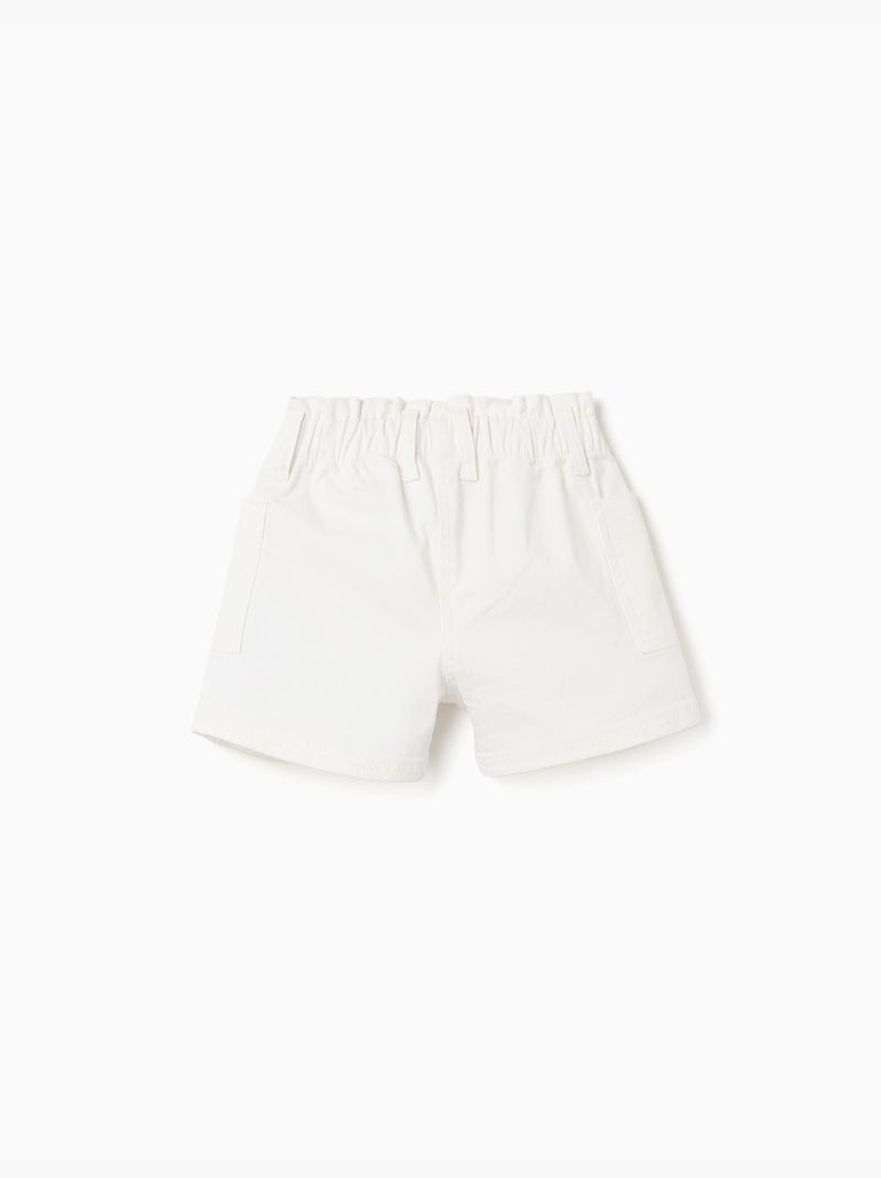 Pantalón corto de sarga con bolsillos cargo y cintura elástica Blanco - Kiabi