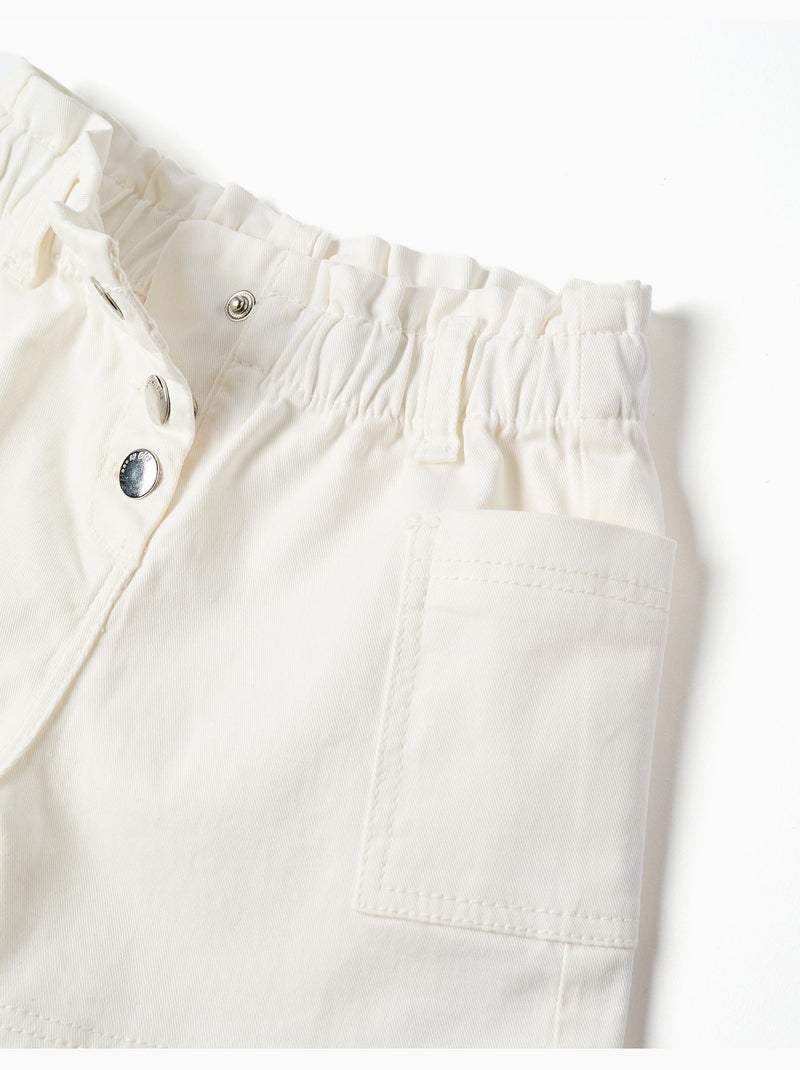 Pantalón corto de sarga con bolsillos cargo y cintura elástica Blanco - Kiabi