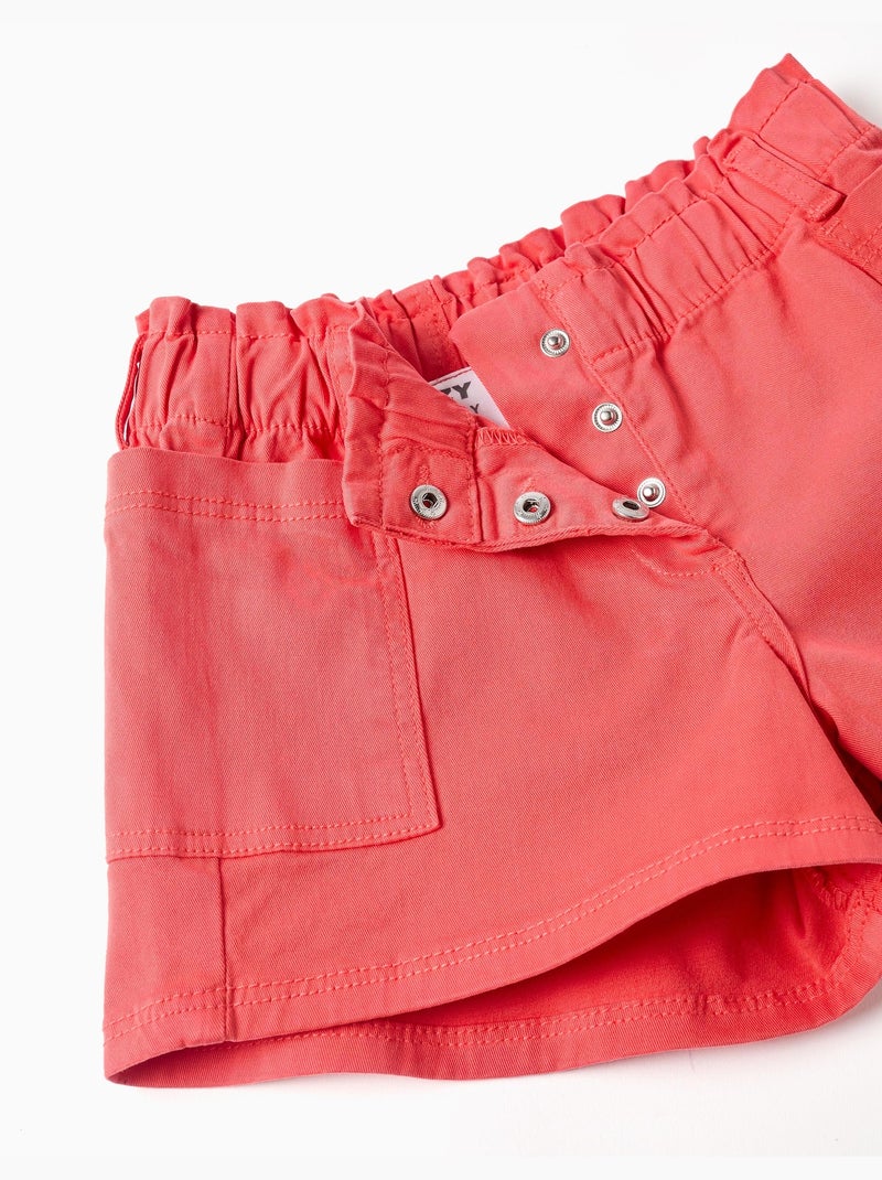 Pantalón corto de sarga con bolsillos cargo y cintura elástica Rosa - Kiabi