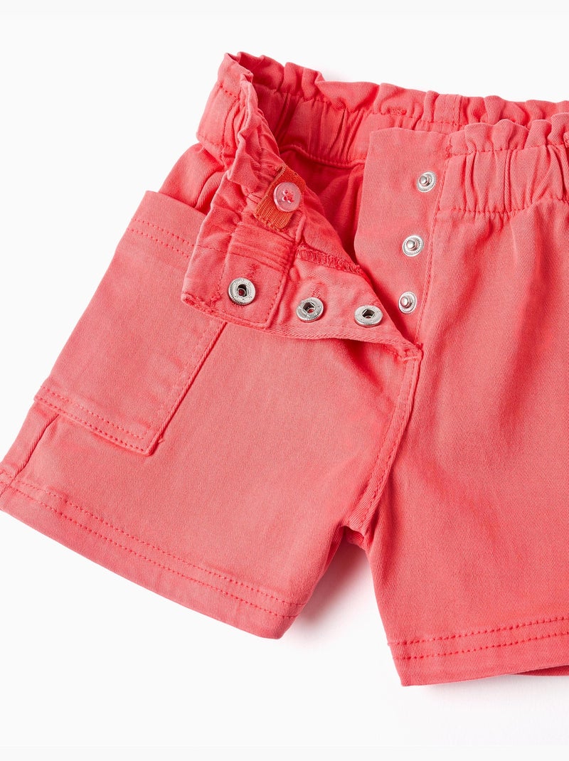 Pantalón corto de sarga con bolsillos cargo y cintura elástica Rosa - Kiabi