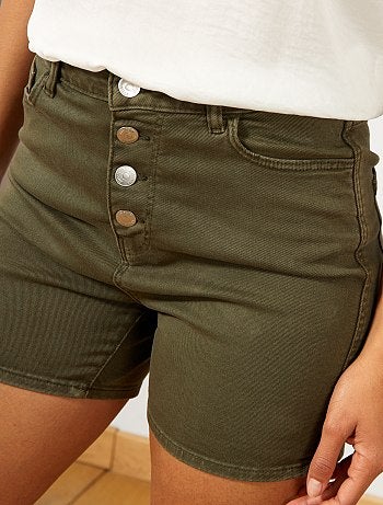 Pantalón corto de sarga con bragueta abotonada - Kiabi