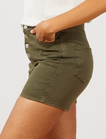 Pantalón corto de sarga con bragueta abotonada - Kiabi