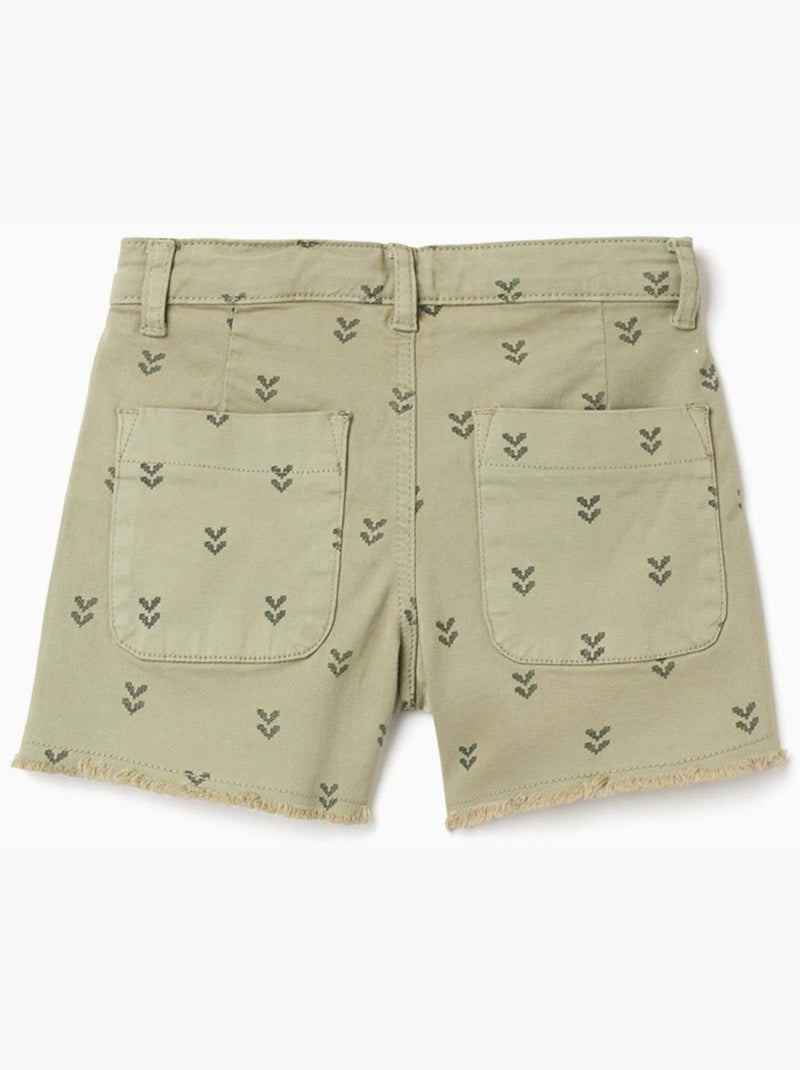 Pantalón corto de sarga con motivo floral Verde oscuro - Kiabi