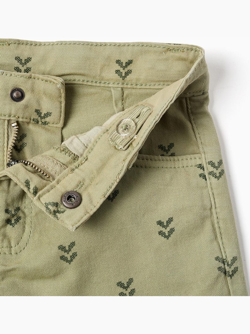Pantalón corto de sarga con motivo floral Verde oscuro - Kiabi