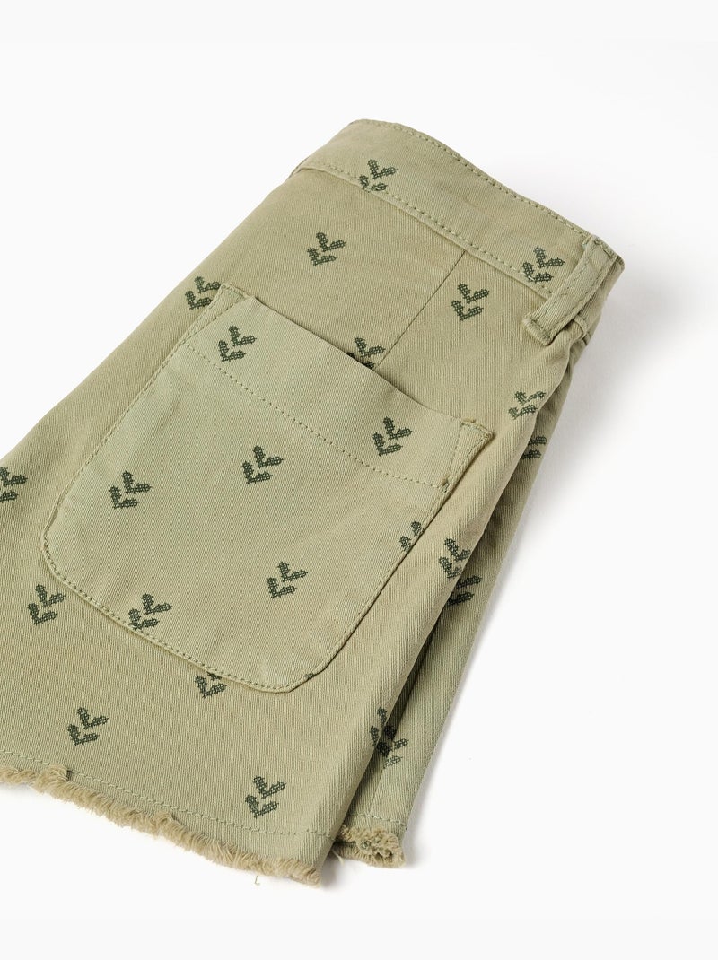 Pantalón corto de sarga con motivo floral Verde oscuro - Kiabi