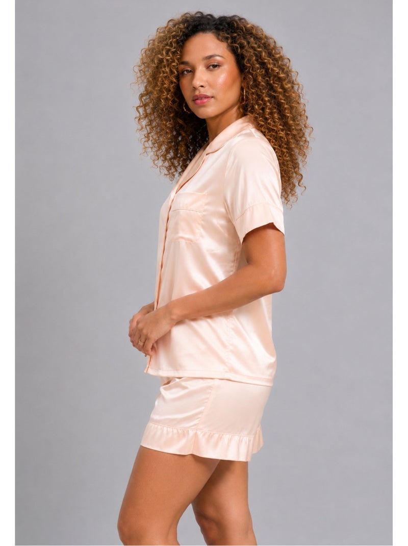 Pantalón corto de satén fluido Kebello Beige - Kiabi