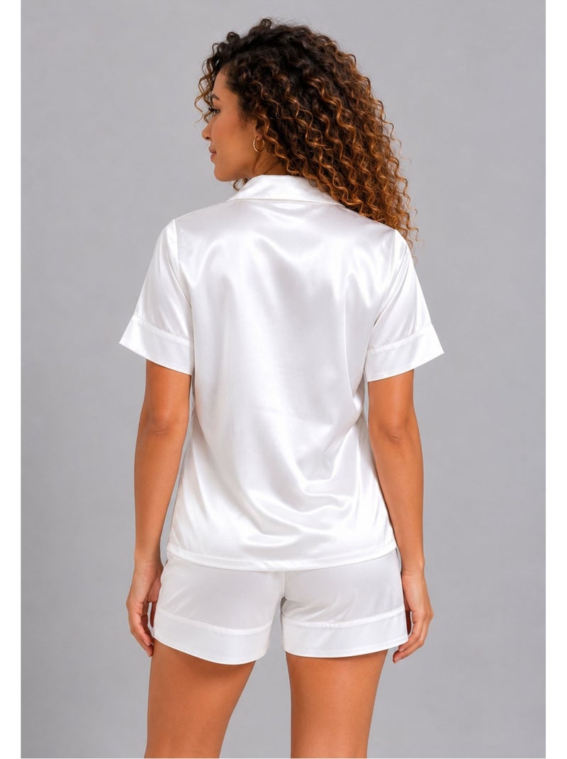 Pantalón corto de satén fluido Kebello Blanco - Kiabi