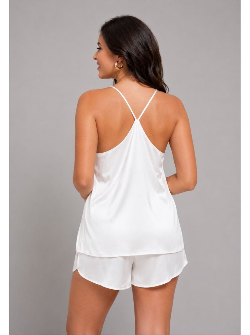 Pantalón corto de satén fluido Kebello Blanco - Kiabi
