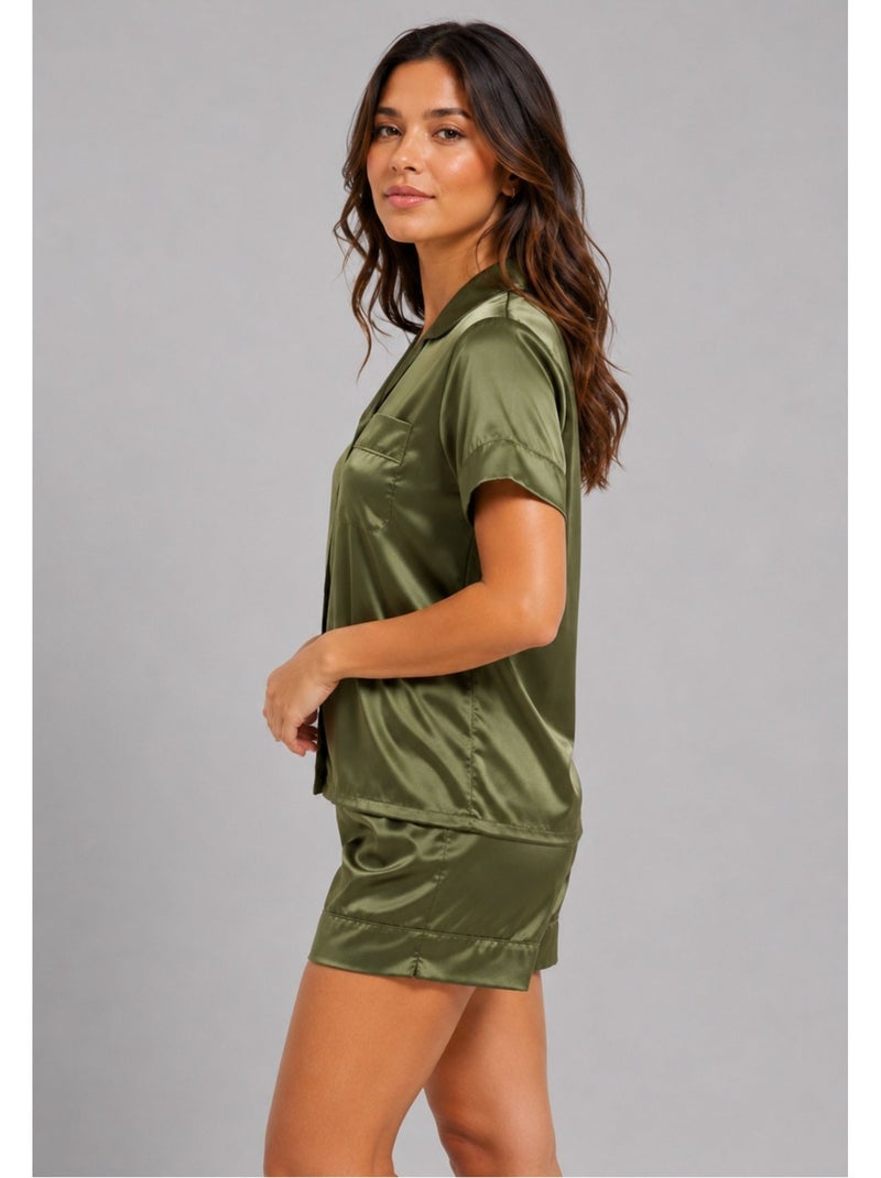 Pantalón corto de satén fluido Kebello Verde - Kiabi