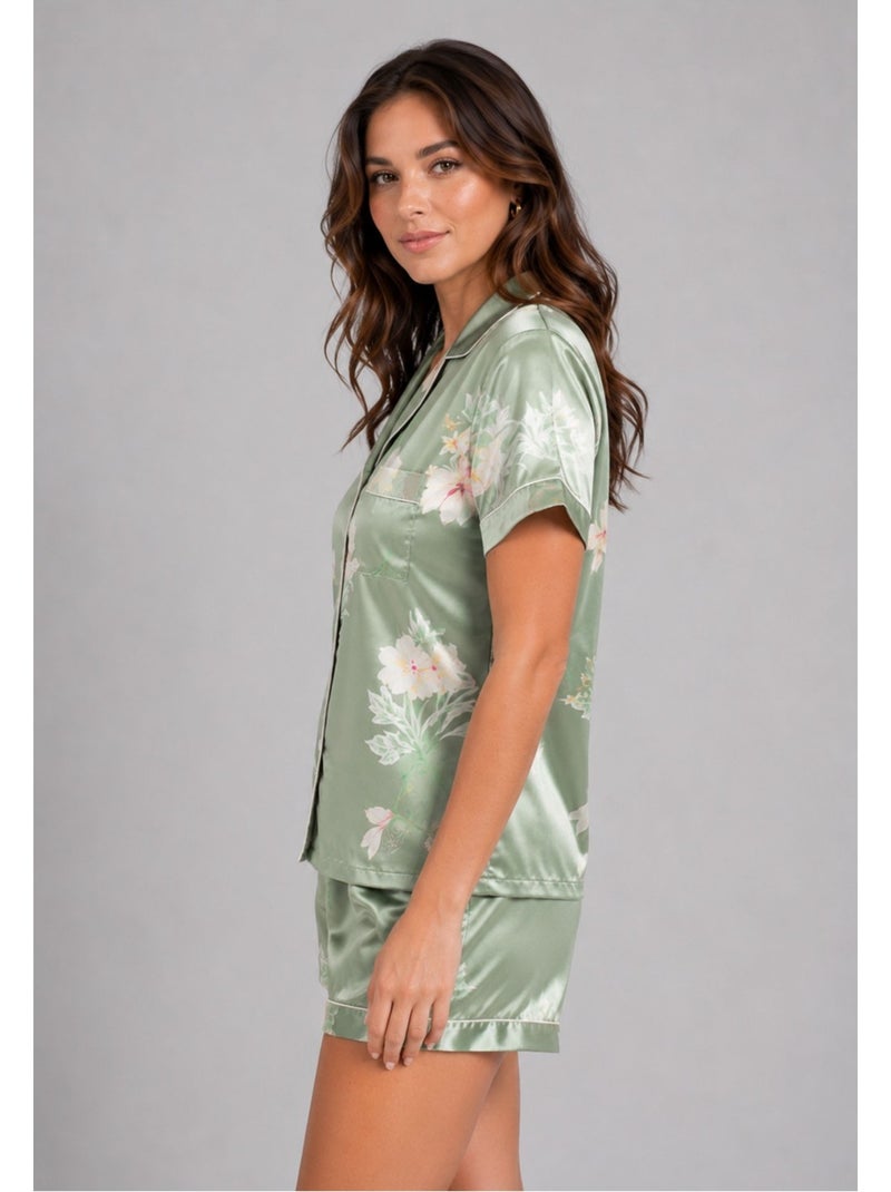 Pantalón corto de satén fluido Kebello Verde - Kiabi
