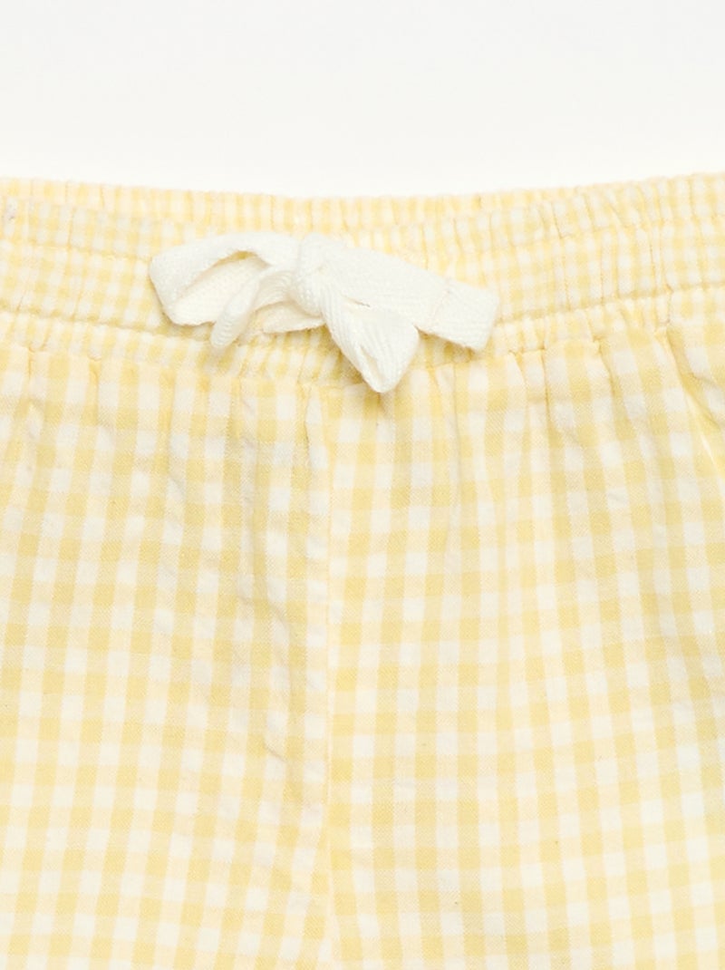 Pantalón corto de seersucker estampado vichy Amarillo - Kiabi