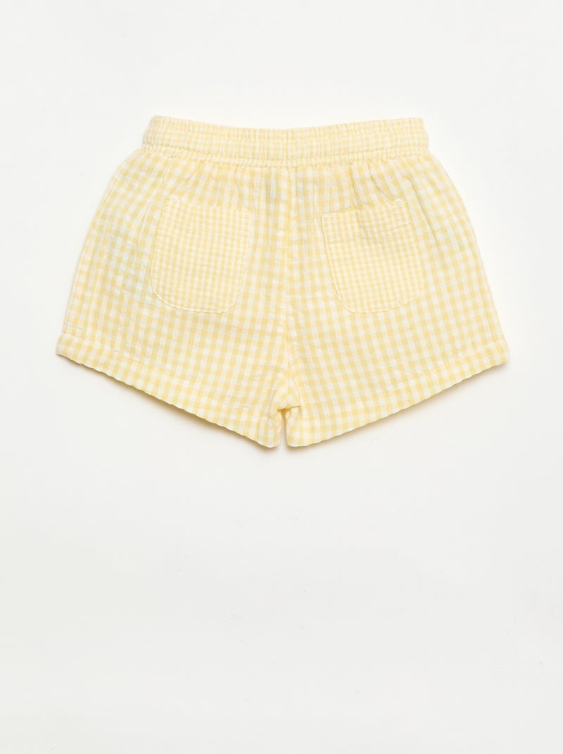 Pantalón corto de seersucker estampado vichy Amarillo - Kiabi