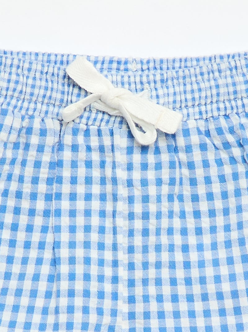 Pantalón corto de seersucker estampado vichy Azul - Kiabi