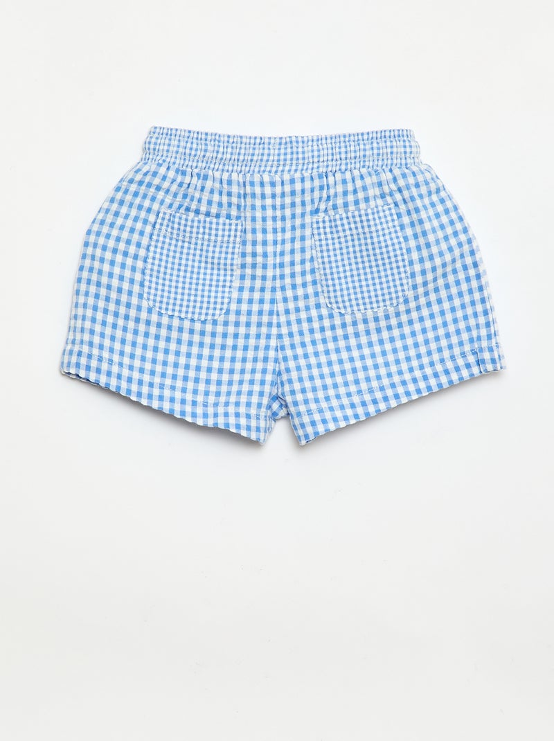Pantalón corto de seersucker estampado vichy Azul - Kiabi