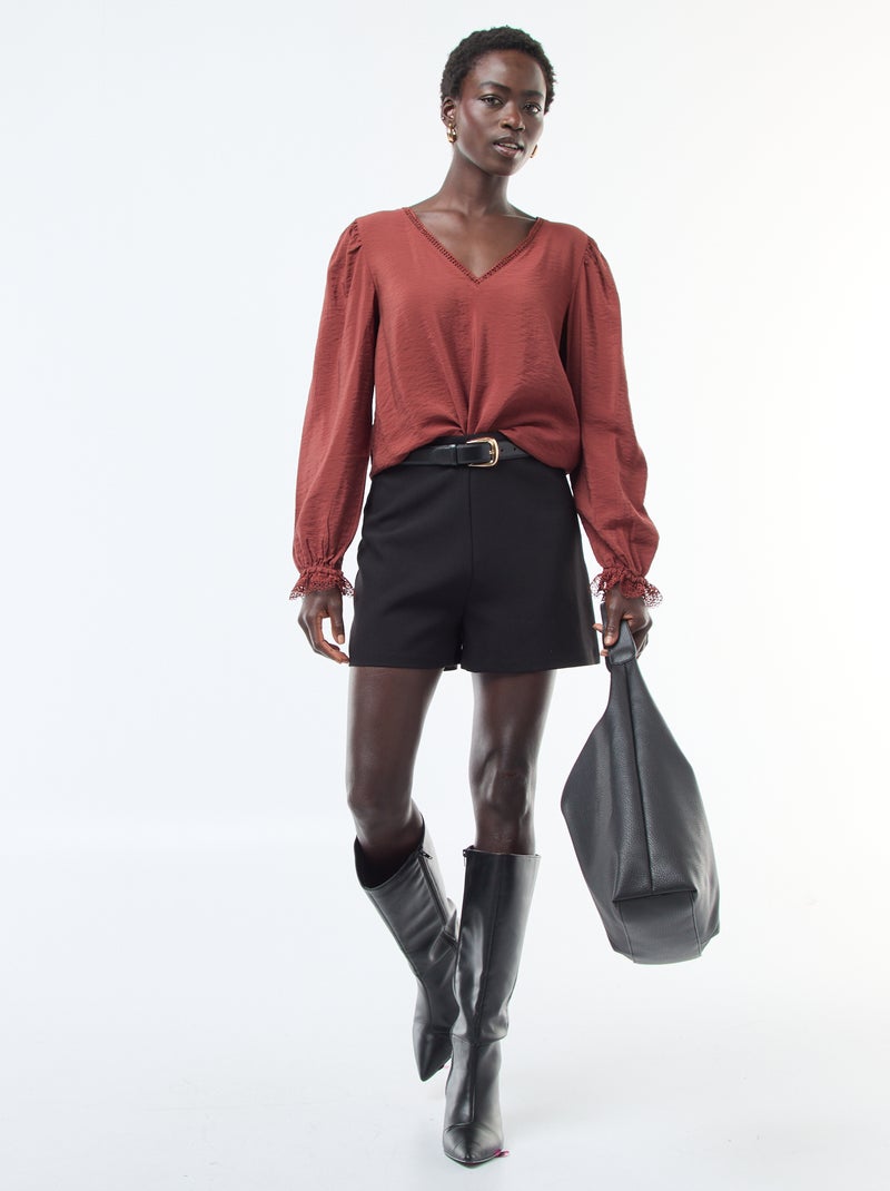 Pantalón corto de talle alta liso Negro - Kiabi