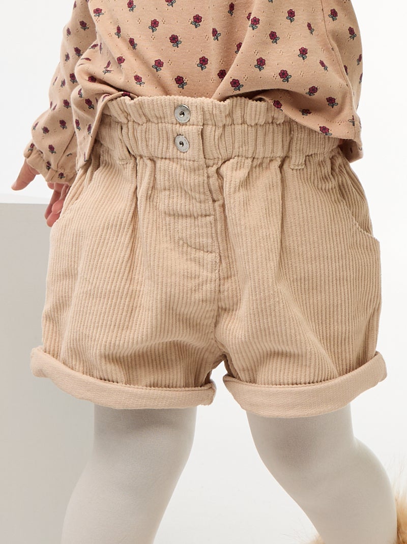 Pantalón corto de terciopelo Beige - Kiabi