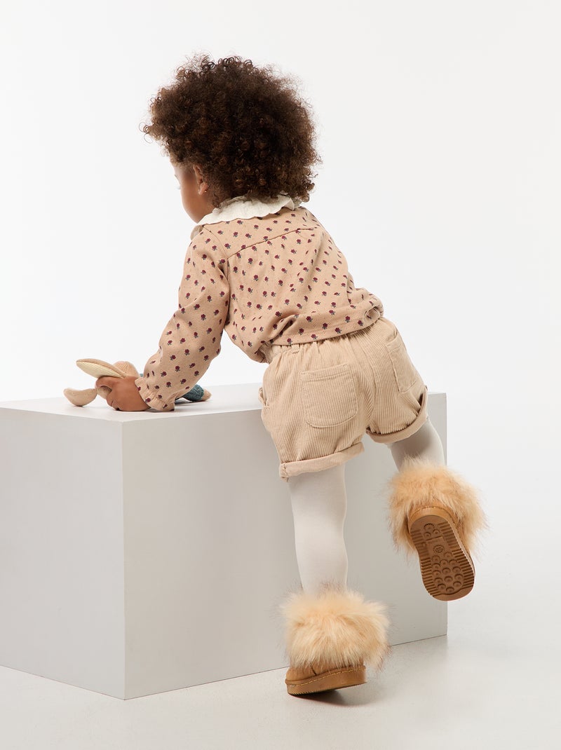 Pantalón corto de terciopelo Beige - Kiabi