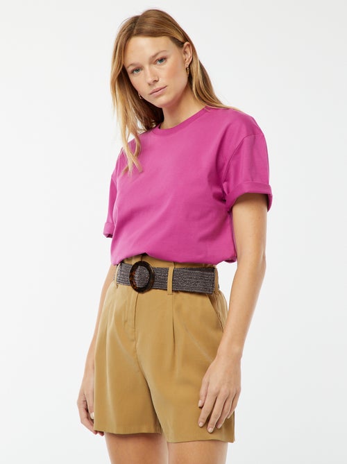 Pantalón corto de tiro alto con cinturón - Kiabi