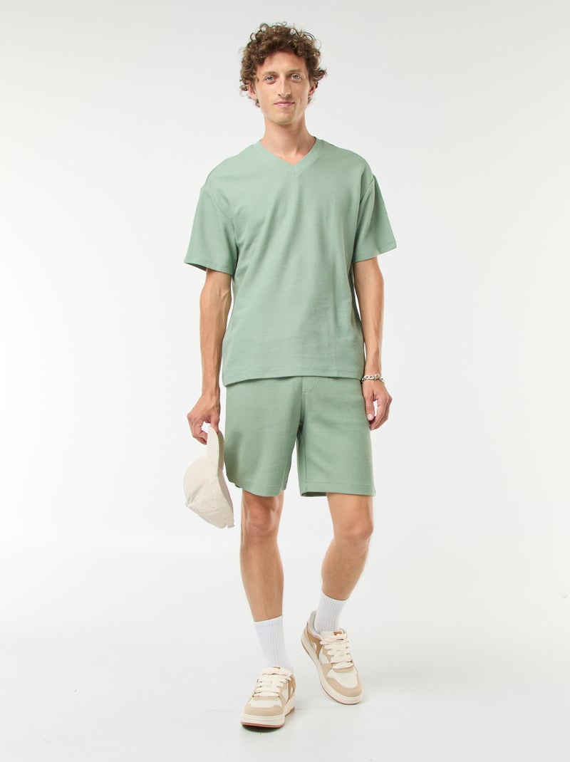 Pantalón corto deportivo con bolsillos de punto Verde - Kiabi