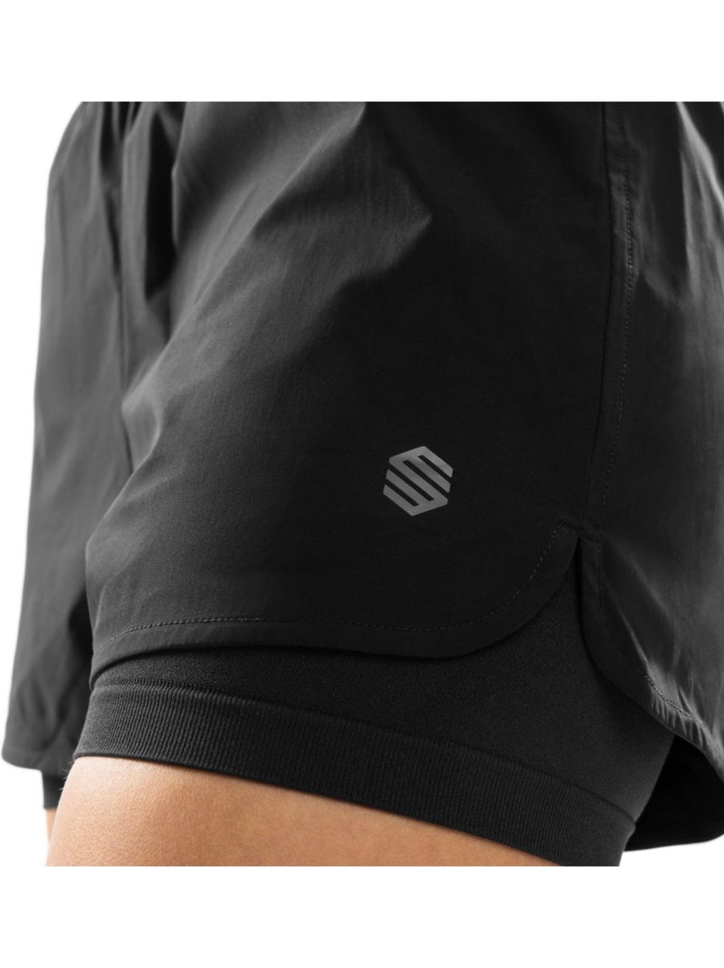 Pantalón corto deportivo doble capa mujer fitness mujer purpose Negro - Kiabi