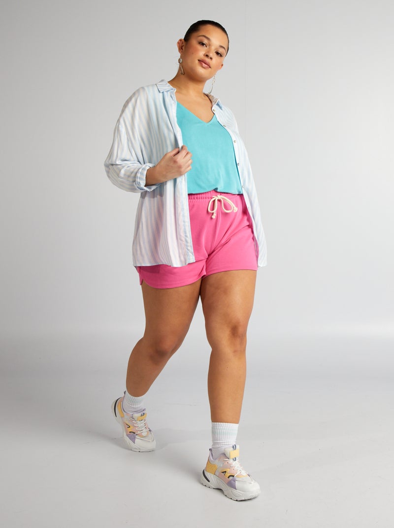 Pantalón corto deportivo jaspeado de chándal rosa - Kiabi