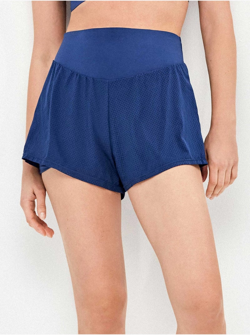 Pantalón corto deportivo microperforado con short interior Azul marino - Kiabi