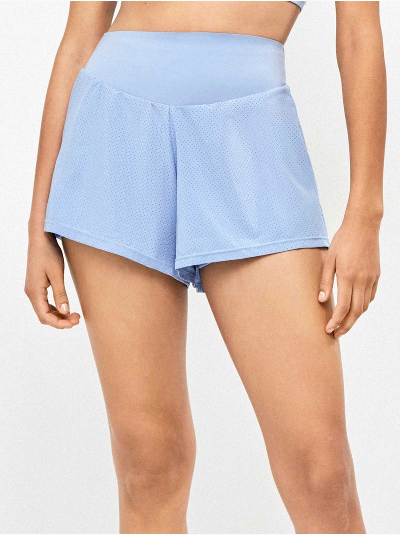 Pantalón corto deportivo microperforado con short interior Azul - Kiabi
