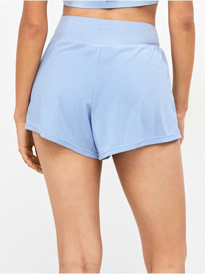 Pantalón corto deportivo microperforado con short interior Azul - Kiabi