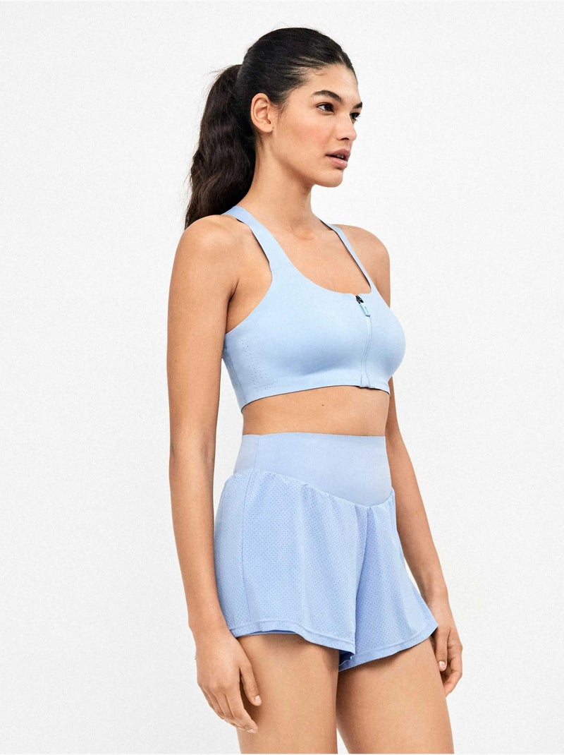 Pantalón corto deportivo microperforado con short interior Azul - Kiabi