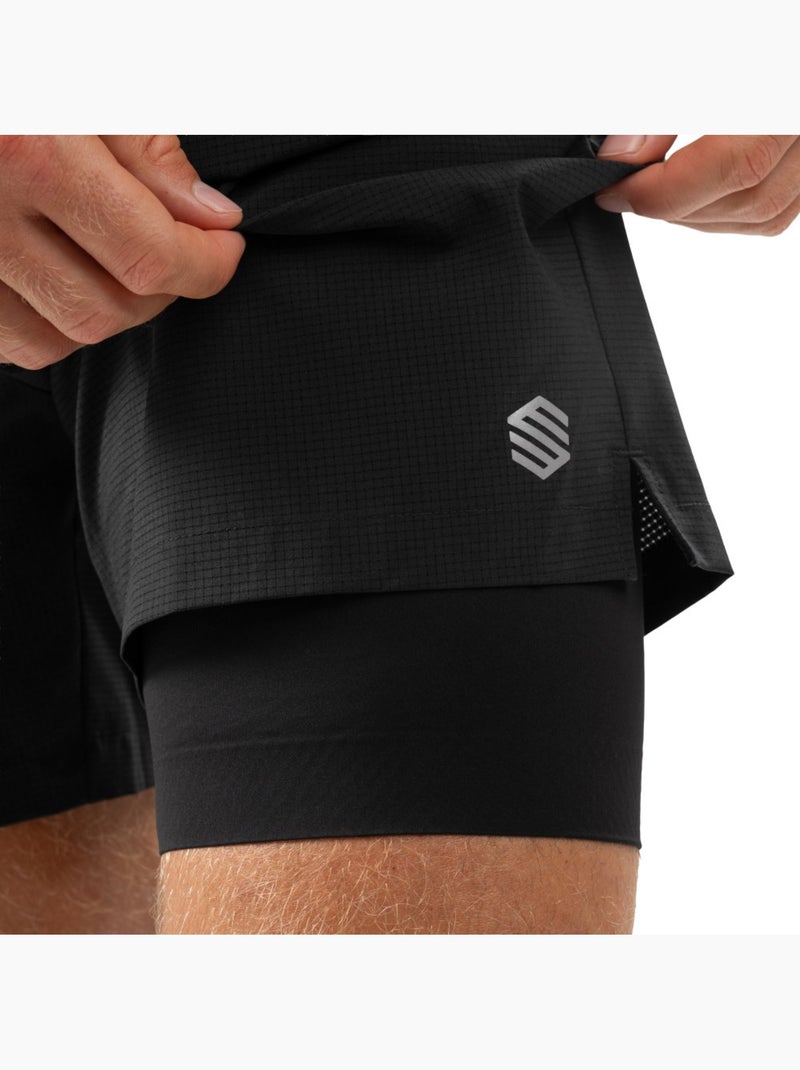 Pantalón corto doble capa running hombre fitness hombre admix Negro - Kiabi